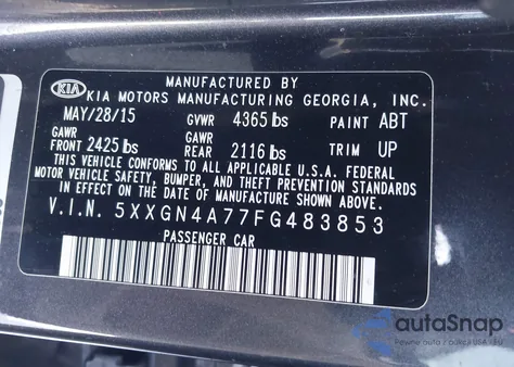 2015 Kia Optima Ex из США, поврежденный, VIN 5XXGN4A77FG483853